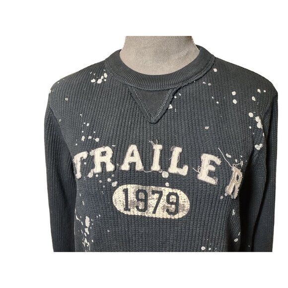 Trailer Vintage Fit Thermal Shirt Blue Waffle Knit Top Crew Neck Thick Medium - Picture 5 of 5